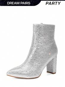 Women's Chunky Heel Ankle Booties Pointed Toe Short Boots - 銀色 - 查看 2