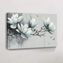 1 Pc, An Abstract Art-Style Drawing Of White And Blue Magnolia Flowers, Original, Canvas, Wall Art, Living Room Wall Decorations, Bedrooms, Bathrooms, Frame Poster Art Prints, Hanging Paintings, Home Decoration, Festivals. Home (2) - 彩色 - 查看 1