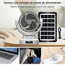 Rechargeable Solar Fan With Noise Reduction, Three-Speed Wind Speed Adjustment, Long Battery Life, With Solar Panel, Bulb Lighting Function, Solar Panel Charging, Mobile Phone Charging, Support AC And  Charging - Grey - View 4
