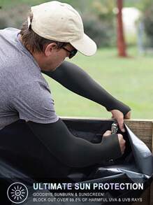 3Pairs/1Pair UV Sun Protection Arm Sleeves With Thumb Hole For Men Youth, Cooling Sleeve To Cover Tattoo, Mid-Compression Sleeves Cover Arms Fake Tattoo Arm Warmers Autumn Outfits Halloween Costumes Black Arm Sleeve Gifts For Men - A - View 4