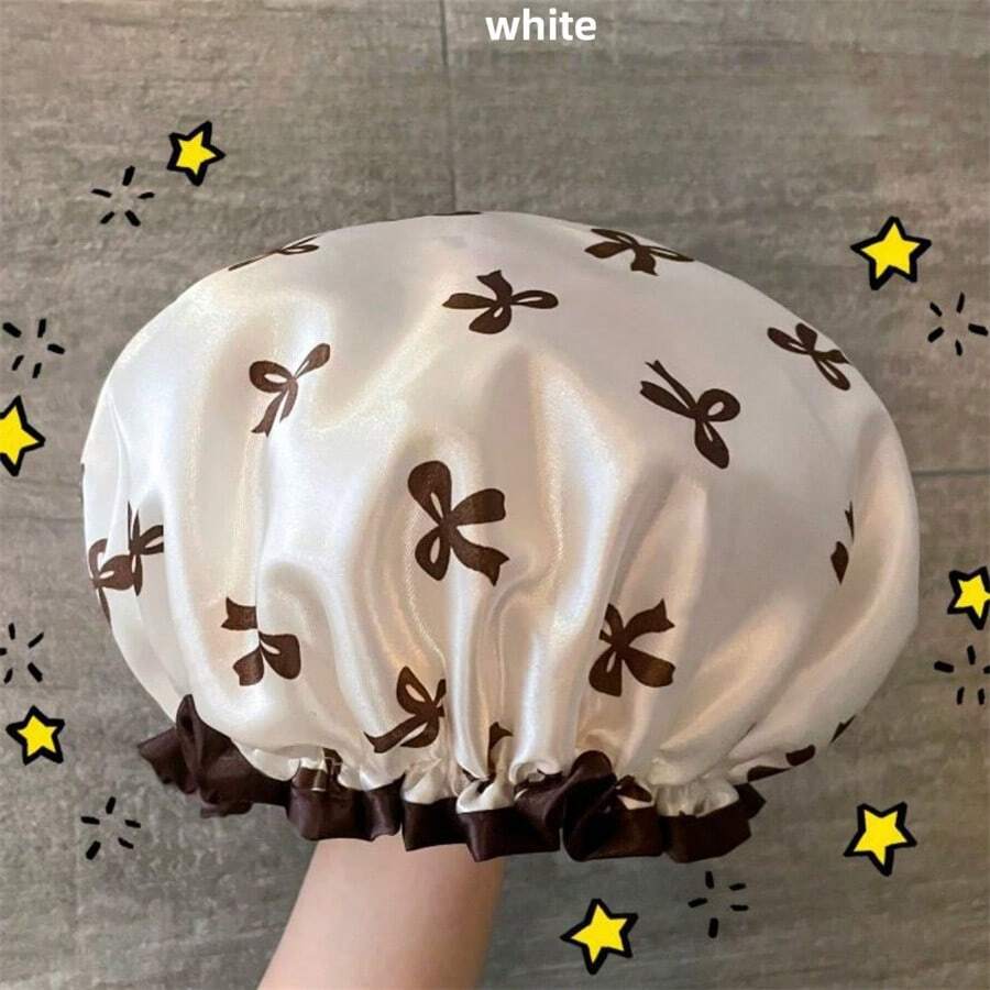 1pc Double-Layer Waterproof Shower Cap For Women, Thickened Bathing Hairnet For Makeup, Kitchen, Dust Protection Home Bathroom Decor