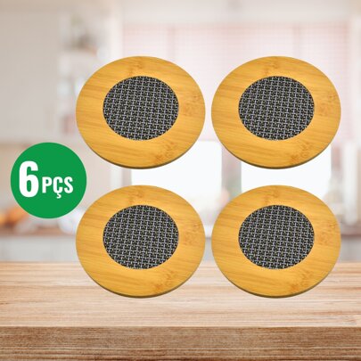KIT 6 Descanso de panela redondo  apoio de panela protetor de mesa Descanso de panela de madeira Protetor de mesa Utensílios de cozinha