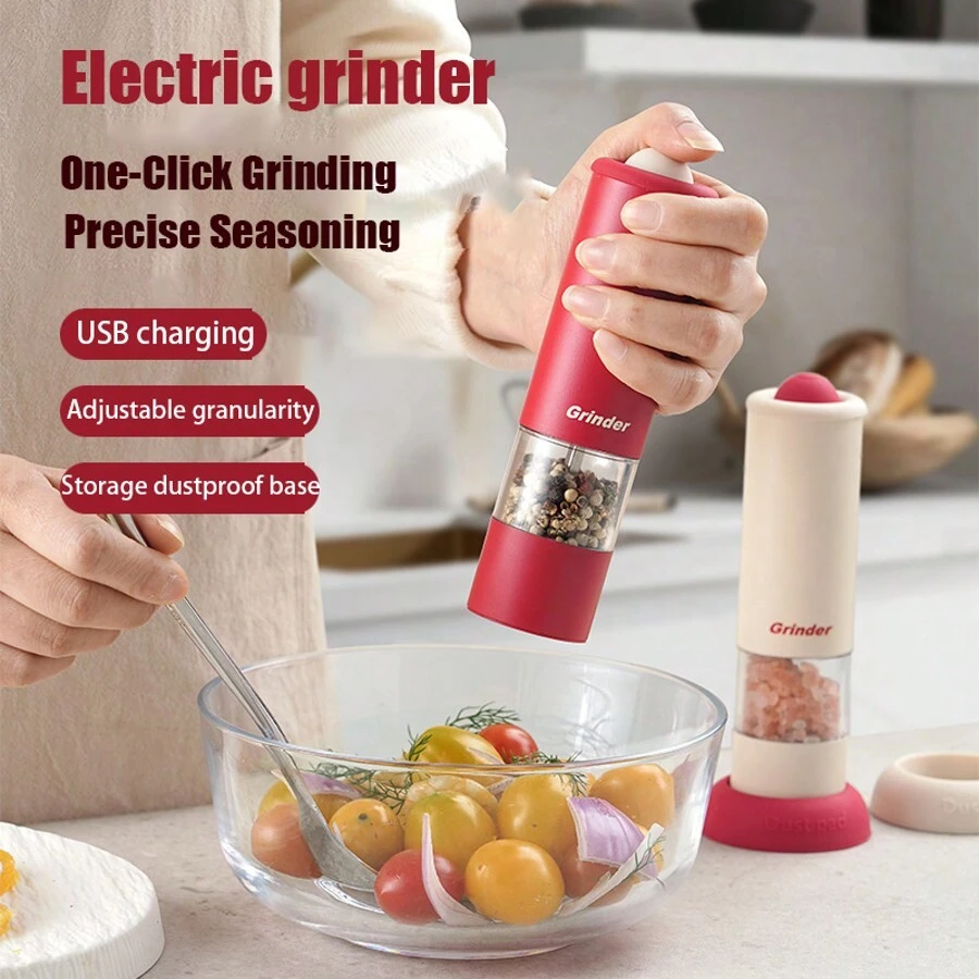 Electric Salt And Pepper Grinder Mill With Adjustable Coarseness, USB Rechargeable, One-Handed Auto Operation, Suitable For Steak, Salad, Seafood. Cute Packaging As Gifts, Applicable For Home, Kitchen, Outdoor BBQ, Camping