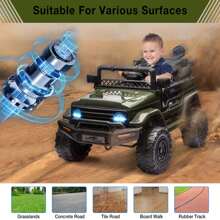 Danolapsi Kids Ride On Truck Car,12V Electric Car,Kids Electric Ride On Toy With Remote Control Spring Suspension LED Lights Music 3 Speeds For 3-8 Years Old Boy Girl Gift - 綠色 - 查看 7