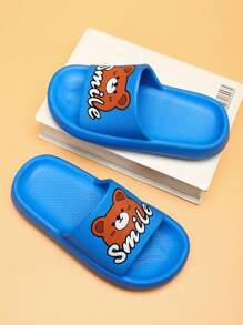 儿童泡沫拖鞋，轻便防滑软底可爱卡通熊拖鞋，中大童居家休闲速干舒适系带沙滩凉鞋，适合男孩和女孩 - 藍色 - 查看 5