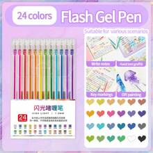 60/48/36/24/18/12/8色闪光凝胶笔，高价值夜光亮彩笔，学生手账笔，特制荧光笔记笔，记号笔，画笔，彩色笔 - 彩色 - 查看 18