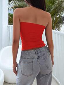Women's Summer Sexy Strapless Basis Vest Double Layered Thickened Opaque Fashion Solid Elastic Slim Fit Tube Top For Women Four Seasons Wear - 紅色 - 查看 6
