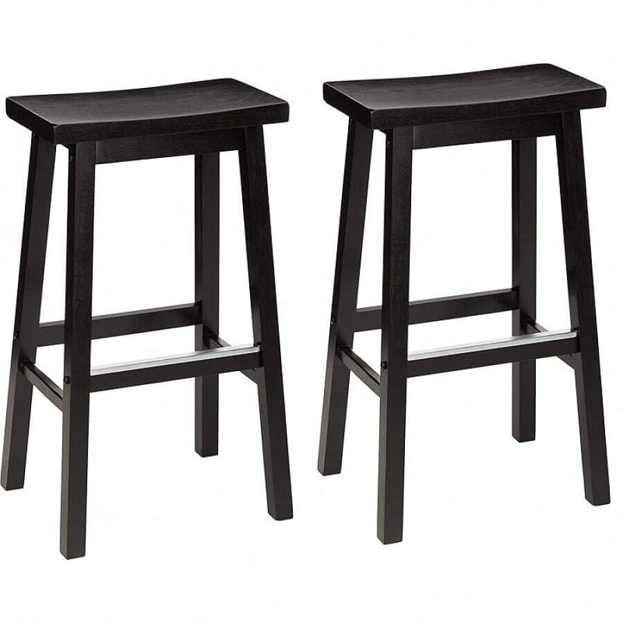 24" Counter Stool, Solid Wood Saddle-Seat, Height Kitchen Island BarStool, Set Of 2, Black - Black - View 1