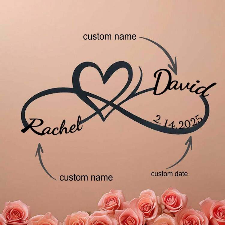Segno in metallo Infinity Love personalizzato - Nomi della coppia e data personalizzati, perfetto per matrimonio, anniversario, San Valentino, regali per la sposa - Decorazione da parete di stile vintage con adesivo senza residui, multifunzionale, regolabile, durevole, ornamentale, riutilizzabile, elegante, adorabile, di alta qualità, moderna, colorata, comoda, di stile, personalizzata, unica, idea regalo ideale per lui, idea regalo ideale per lei, ragazzo, ragazza, papà, mamma, famiglia, amici, figlio, figlia, ufficio, sala da tè, scuola, casa, ristrutturazione casa - nero - Visualizzare 7