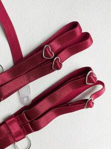 5pcs Romantic Embroidered Underwire Lingerie Set Including Neckline, Embroidered Thong, Waist Belt And Leg Strap, With Choker Necklace Included, Sexy For Valentine's Day - Red - View 5