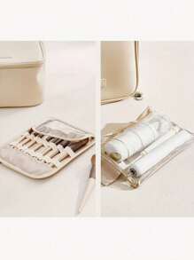 带手柄的便携式化妆包盥洗包，Pu 大容量化妆品收纳包防水旅行收纳包，存放化妆品和旅行必需品，女性礼物