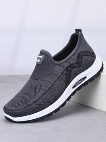 Men's Anti-Slip Soft Bottom Casual Sports Shoes, Mesh Breathable Round Toe Flat Slip-On Walking Shoes For Spring And Autumn - Grey - View 4