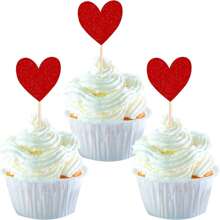 10pcs/20pcs Multicolored And Red Heart Cupcake Top, Sparkling With Love, Valentine's Day Cupcake, Valentine's Day Theme, Wedding Engagement, Bride Shower, Birthday Party, Cake Decoration Supplies