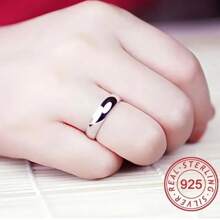 流行珠寶純鈦鋼情侶戒指男女款S925，不褪色個性化結婚戒指，永恆風格，聖誕節、生日、節日和最好的朋友完美禮物 - 銀色 - 查看 1