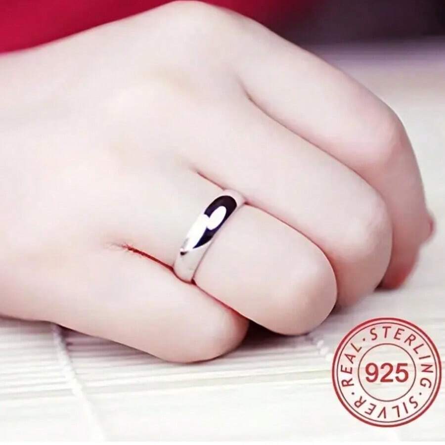 流行珠寶純鈦鋼情侶戒指男女款S925,不褪色個性化結婚戒指,永恆風格,聖誕節、生日、節日和最好的朋友完美禮物 - 銀色 - 查看 1