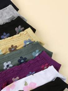 10 双复古花卉图案低帮女式短袜，春夏 - 彩色 - 查看 3