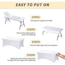6 Pack 8ft Spandex Table Covers 8 Foot Tables, Fitted Tablecloths Rectangle Folding Tables, Stretch Rectangular Table Cloths Wedding, Banquet, Party (White, 96L X 30W X 30H Inch) - 白色 - 查看 4