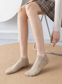 5 Pairs Women's Solid Color Simple Cable Knit Athletic Style Breathable Ankle Socks