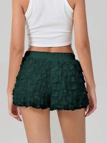 Pantalones cortos de pijama para mujer con volantes de encaje en capas y cintura elástica, cómodos shorts de dormir de verano para uso casual