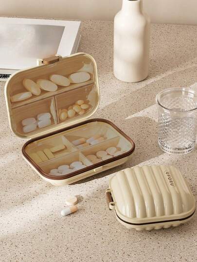 1pc Portable Weekly Pill Box, Compact Medicine Case For Travel, Creamy White Color