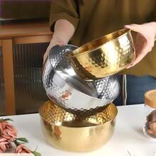 1pc/4pcs, 304 Stainless Steel Hammered Salad Bowl, Salad Bowl, Mixing Bowl, Large Soup Bowl, Golden Bowl, Kitchen Preparation Bowl, - Multicolor - View 8