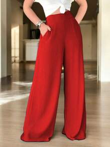 Pantalon Comodo Pierna Ancha De Moda Para Dama #SensaciónDeLujo #EstiloRománticoDeSanValentín - Rojo - Ver 3