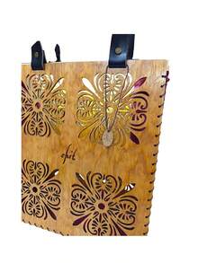 Wooden Handbag / Handmade Tote Bag With Floral Design, With Leather Handles For Ladies, Practical And Lightweight Suede Inner Bag - 彩色 - 查看 6