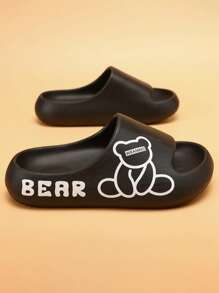 1 双儿童可爱熊图案 EVA 平底凉鞋，简约风格适合所有季节、沙滩、淋浴、休闲穿着 - 黑色 - 查看 5