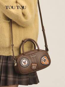 TOUTOU Vintage Bowling Ball Shaped Zipper Boston Bag, Lightweight Multi-Functional Shoulder Messenger Bag, Suitable For Commuting And Traveling
