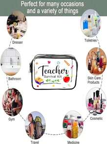 1 pièce Meilleur sac de maquillage transparent imprimé en PVC pour les enseignants, sac de plage imperméable, sac de rangement transparent, sac de toilette pour le voyage, le camping, l'école, la salle de bain, la chambre d'étudiant, le rangement des outils de maquillage, unisexe, cadeau parfait pour les amis, les enseignants, la mère, les indispensables de voyage, sac de toilette de voyage, rangement de maquillage, vacances, fournitures scolaires, essentiels de voyage, pour femmes, pour la chambre d'étudiant