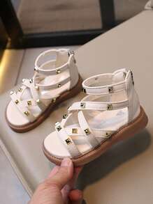 1 Pair Girls Summer Sandals, Roman Shoes, Fashion Sandals, Soft Bottom Princess Sandals, Synchronized With Fashion, Going With Happiness - Beige - View 5