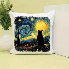 1pc/ 2pcs/3pcs Starry Night Cat Heat Transfer Printing Patch, Mixed Color Vinyl Animal Printing Patch, Suitable For DIY Fashion, Perfect Gift For Cat Enthusiasts, Compatible With Shirts, Jeans, Bags, Cat Clothes