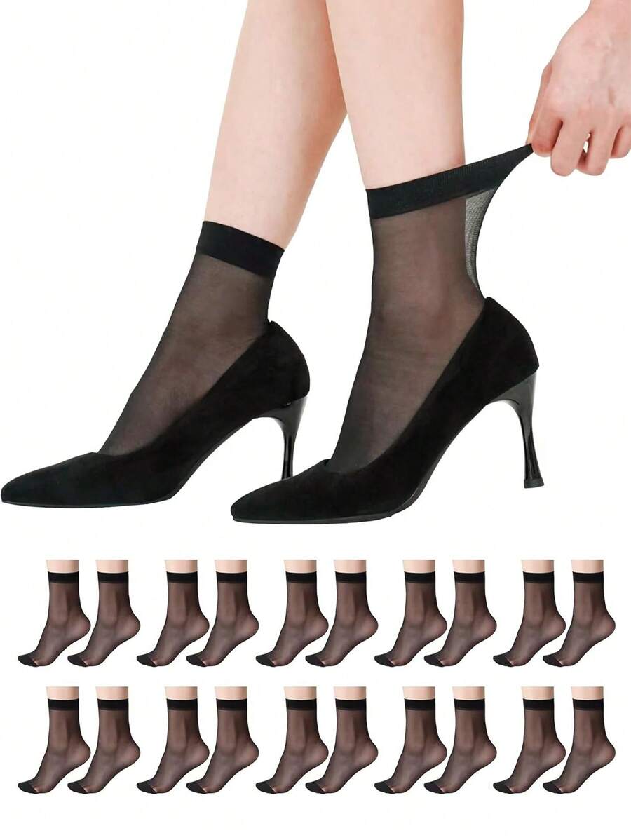 10/20 Pairs Ankle Sheer Socks For Women 20 Denier Nylon Socks Ladies Black Nude One Size - Multicolor - View 1