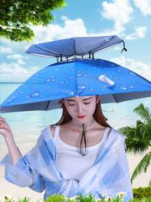 1pc Outdoor Oversized Dual-Layer Fishing Umbrella Hat, Sun Protection Foldable Umbrella Cap - Blue - View 7
