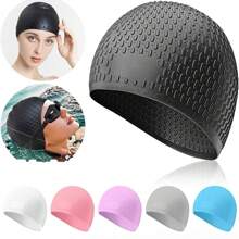 1pc Silicone Swim Cap, Comfortable Bathing Cap Suitable For Curly Short Hair, Medium/Long Hair, Unisex, Maintains Hair Style Home Bathroom Decor - Multicolor - View 9