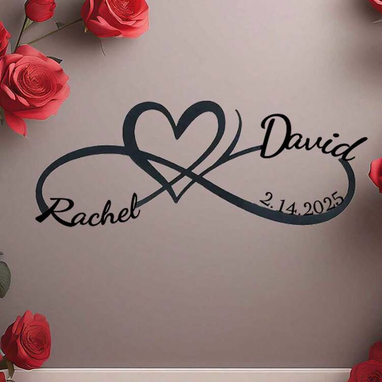 Segno in metallo Infinity Love personalizzato - Nomi della coppia e data personalizzati, perfetto per matrimonio, anniversario, San Valentino, regali per la sposa - Decorazione da parete di stile vintage con adesivo senza residui, multifunzionale, regolabile, durevole, ornamentale, riutilizzabile, elegante, adorabile, di alta qualità, moderna, colorata, comoda, di stile, personalizzata, unica, idea regalo ideale per lui, idea regalo ideale per lei, ragazzo, ragazza, papà, mamma, famiglia, amici, figlio, figlia, ufficio, sala da tè, scuola, casa, ristrutturazione casa - nero - Visualizzare 5