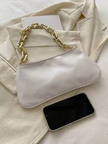 1pc Pu Zipper Closure Fashionable Thick Chain Handbag, Ins Korean Exquisite Large Capacity Chain Shoulder Underarm Bag, Comfortable Shoulder Strap, Smooth And Versatile, Suitable For Daily Outings, Play, Use As A Perfect Gift For Girls