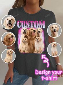 Abbigliamento personalizzato per taglie forti, regalo per fidanzata/moglie, regalo di San Valentino, maglietta oversize da donna con possibilità di aggiungere testo e immagini personalizzati (foto di animali domestici, selfie, foto di amici, foto di familiari) per creare una maglietta oversize stampata personalizzata, ornamentale, unica, ideale come regalo per lei, famiglia, amici, ragazze rosa, per vacanze, per anniversari