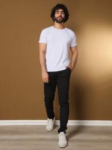 Men's Tailored Twill Trousers With Knife Pocket And Built-In Pocket - Black - View 7