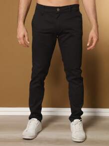 Men's Tailored Twill Trousers With Knife Pocket And Built-In Pocket - Black - View 5