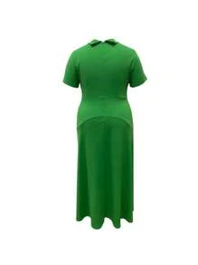 优雅短袖 A 字形连衣裙，带不对称荷叶边下摆，有弹性