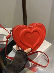 1pc Cute & Fresh Heart-Shaped Crossbody Bag, Made Of PU Material, Zipper Closure, Adjustable Strap, Large Capacity, Suitable For Teenagers, Whether For Student Daily Use, Outdoor Travel, Or Everyday Carry, Fashionable And Stylish, Also A Great Gift For Friends - Love Crossbody Bag - View 3