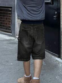 宽松休闲男士牛仔短裤，适合春夏季穿着 - 黑色 - 查看 4