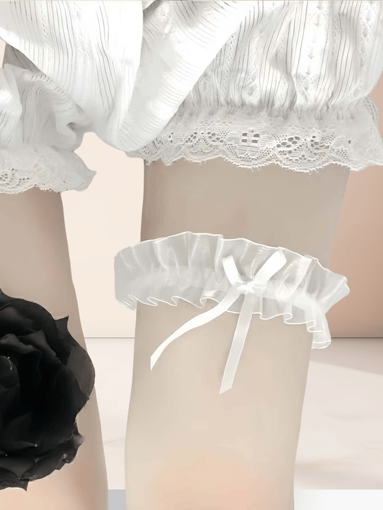 Sensual Mesh Bow Garter Belt, Sexy Lace Thigh Garter For Brides, Bridal Accessories, Neck Ring Leg Strap - White - View 1