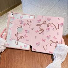 1 件，笔槽 + 720° 旋转苹果平板电脑保护套 Pro 2024 13 英寸/5/6/7/Pro 11 英寸 1st 2nd /Air6 2024 4th 5th Gen/8th /9th Gen/10th 代 LOGO 孔防摔防震，PU 皮革，自动唤醒/睡眠，粉色蝴蝶结天使图案，亚克力硬背板，硅胶软边设计，带支撑槽 iPad 保护套办公礼物 - 珊瑚粉 - 查看 6