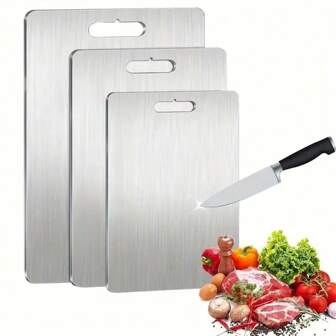 Tabla de cortar de doble cara, pequeña tabla de cortar de acero inoxidable de doble cara, adecuada para cortar carne, verduras, frutas y pan, diseño de mango ergonómico, apta para lavavajillas, ideal para uso en la cocina