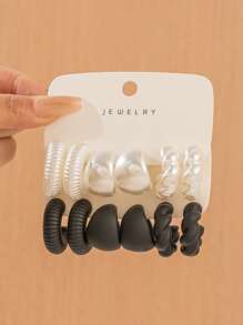 6-12pcs Minimalist Creative CCB Round Circle C-Shaped Hoop Earrings, Suitable For Everyday Wear