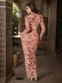 YI XUAN 女士花卉印花褶饰网眼性感连衣裙和内衬吊带连衣裙