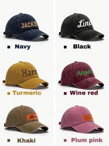 LICVIC 1pc Custom Embroidery Name Baseball Cap, Personalized Name Leather Label Hat, Customized Hats For Men, Customizable Name Baseball Hats For Men Women, Navy/Black/Turmeric/Wine Red/Khaki/Plum Pink, 2 Styles, Custom Embroidered Hat, School Supplies, For Teenagers, Junior High School Students, Middle School Students, High School Senior High School Students, College Students, University Students, Freshman, Sophomore, Underclassmen,Customized Hats,Street Casual Chic - Style a - View 6
