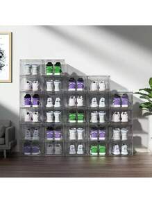 10 Pack Shoe Organizer, Upgraded Stackable Clear Shoe Box, Display Storage Box, Transparent Plastic Drawer Multifunctional Shoe Box, With Suction Door, Shoe Rack, Shoe Cabinet, Suitable For Office And Home Display And Storage, Transparent